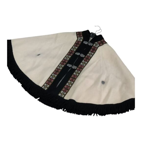 Vintage Fjord Norway AS Evebososs Wool Elegant Cream Black Cape Fringe Sz 38/SM - Picture 3 of 9